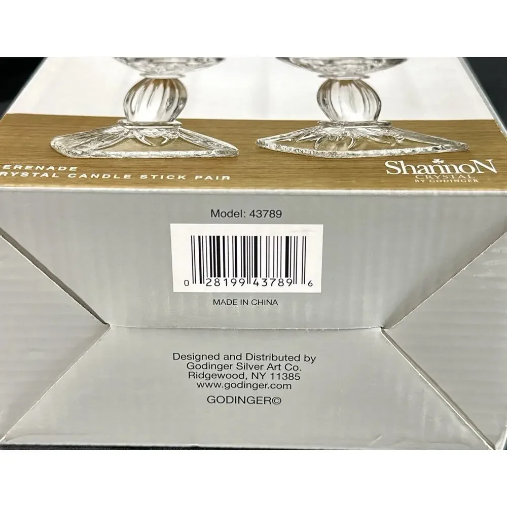 Shannon Crystal by Godinger Serenade Candlestick Pair 5.75” NIB Model 43789